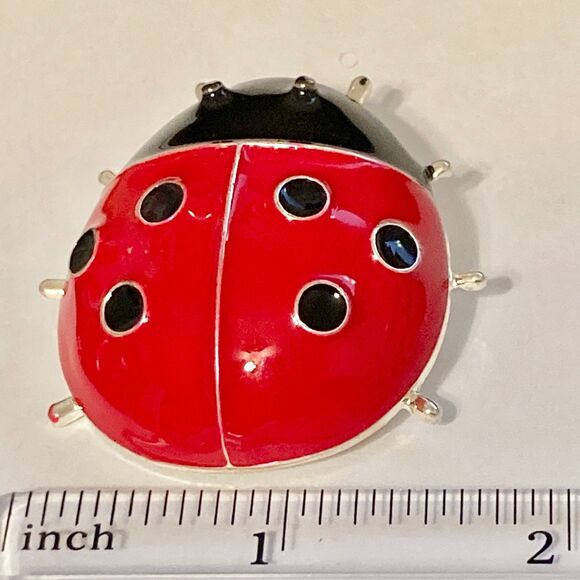 Red Ladybug Pin Brooch Pendant Necklace Enamel 22" Black Cord Insect Bug Big - Picture 11 of 12